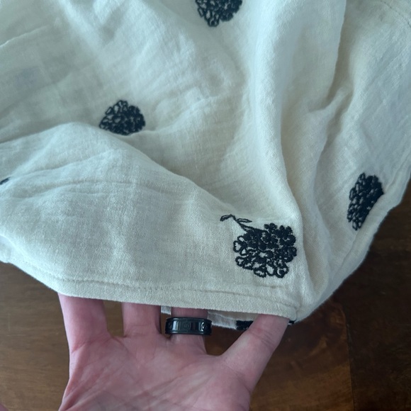 Free People Tory Cream Smocked Mini Dress with Black Floral Embroidery L NWT - Picture 6 of 12